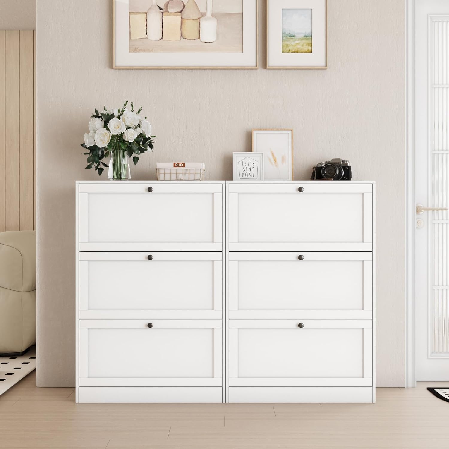 靴収納キャビネット、3つのフリップ式引き出しオーガナイザー、 - Shoe Rack Cabinet Narrow Entryway のレビューと価格
