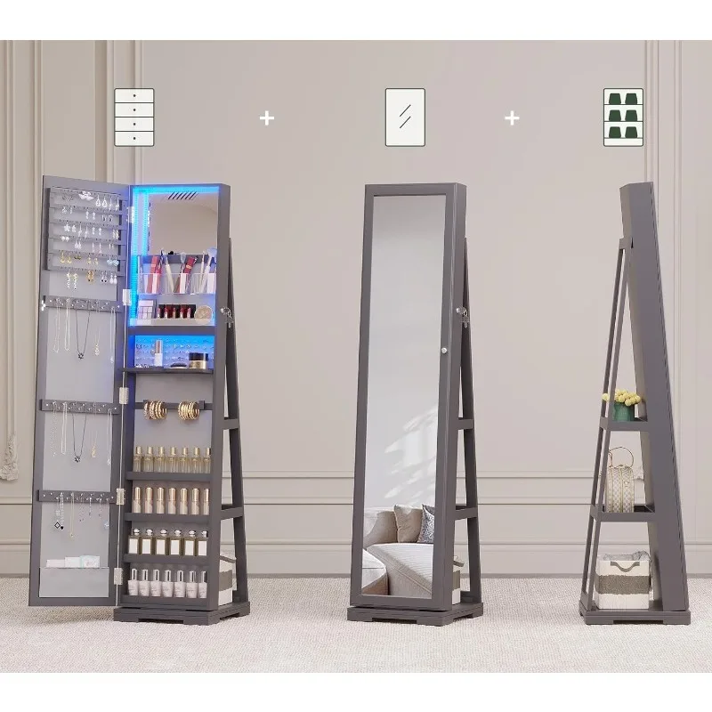 LEDジュエリーアルモア、全身鏡付き、ロック可能な収納付きミ - Full Length Mirror Jewelry Armoire のレビューと価格