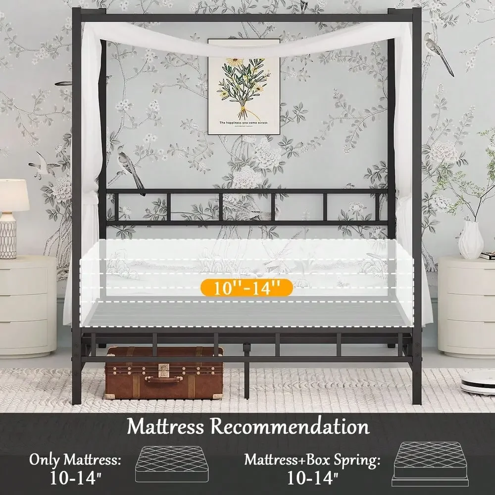 金属製キャノピーベッドフレーム、金属製スラットサポート付きク - Canopy Bed Frame Metal Queen のレビューと価格
