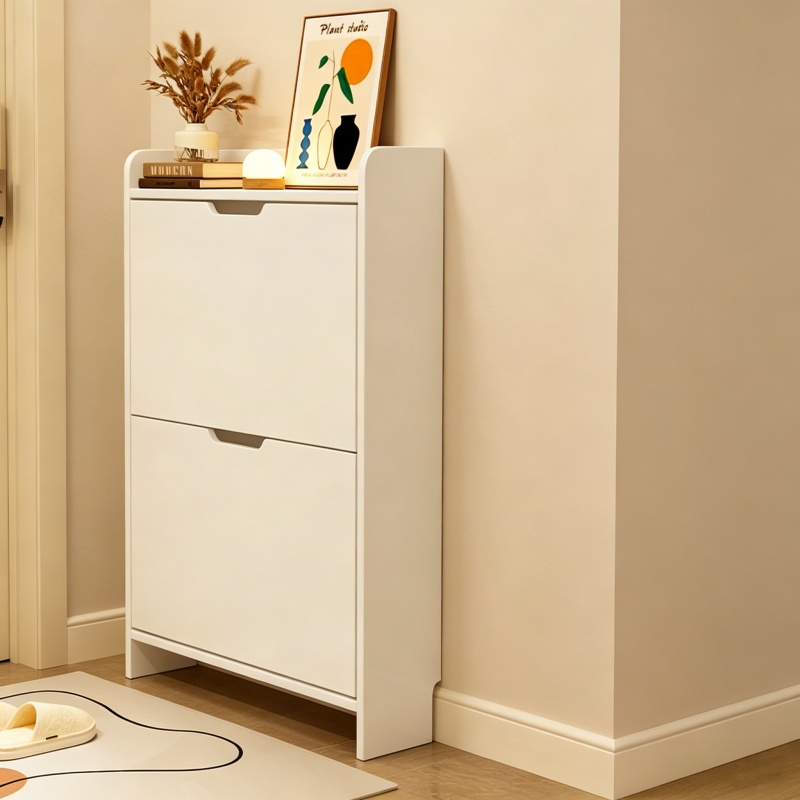 2段式木製靴収納キャビネット、跳ね上げ式引き出し付き、省スペ - Shoe Rack Cabinet Narrow Entryway のレビューと価格