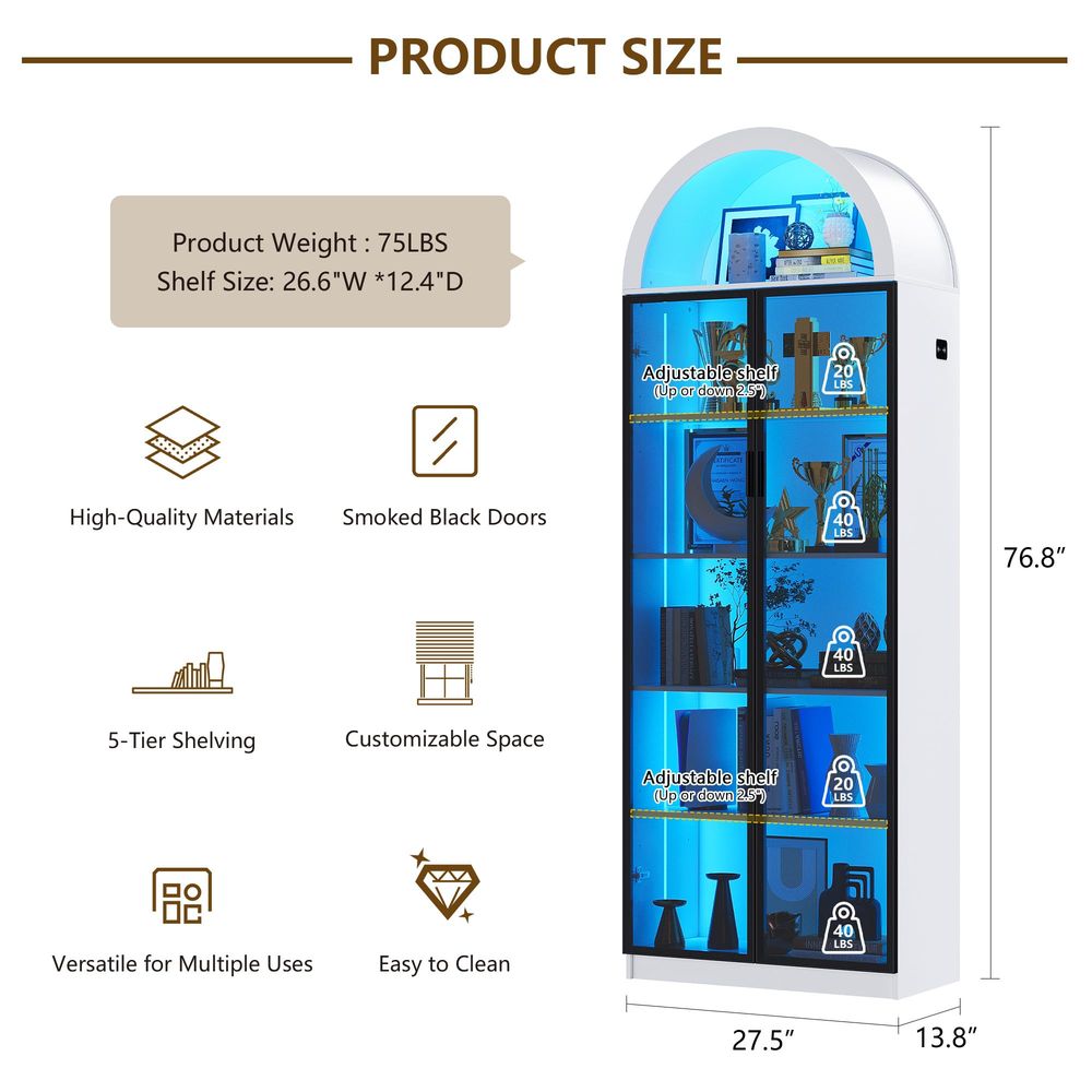 扉と調節可能な棚付きディスプレイキャビネット、LEDライト付 - Storage のレビューと価格