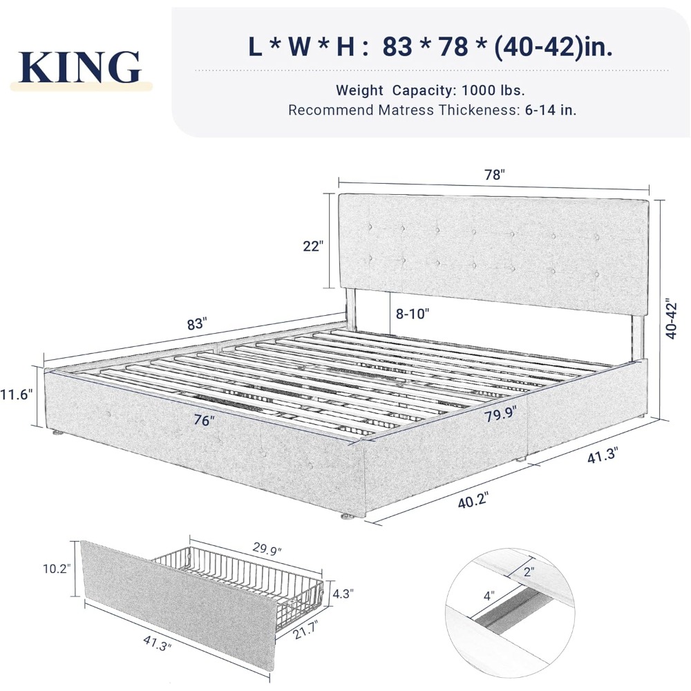 米国発送 キングサイズ プラットフォームベッドフレーム 収納 - King Size Bed Frame With Storage Drawers のレビューと価格