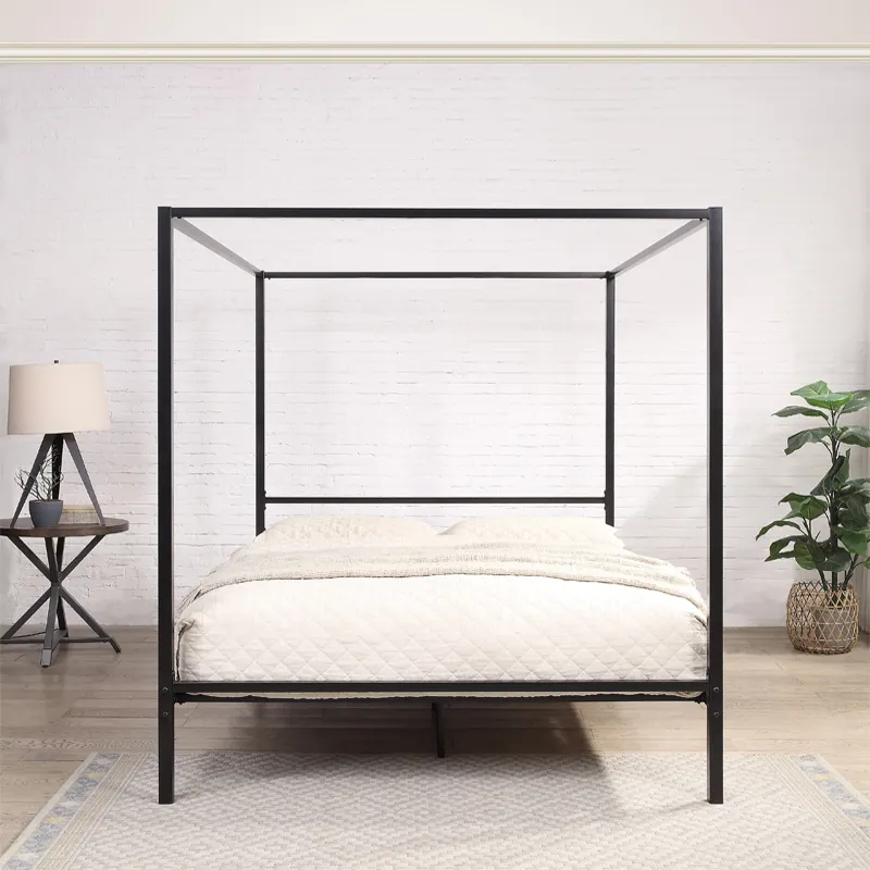 モダンデザインブラック4ポスターベッド、組み立て簡単、クイー - Canopy Bed Frame Metal Queen のレビューと価格