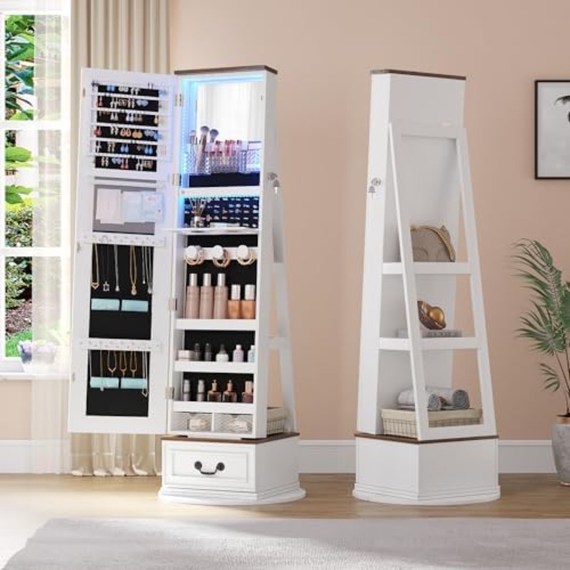 360 ° 回転式ジュエリーアルモアキャビネット（全身鏡付き - Full Length Mirror Jewelry Armoire のレビューと価格