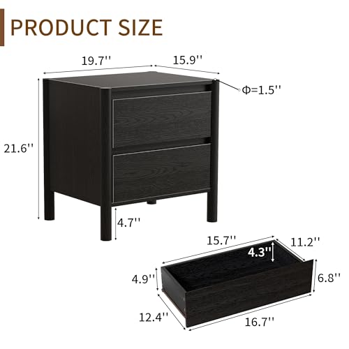 ミッドセンチュリーモダン ブラック ナイトスタンド 2個セッ - Solid Wood Nightstand 2 Drawers のレビューと価格