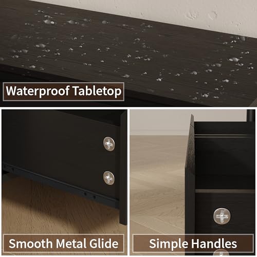 ミッドセンチュリーモダン ブラック ナイトスタンド 2個セッ - Solid Wood Nightstand 2 Drawers のレビューと価格
