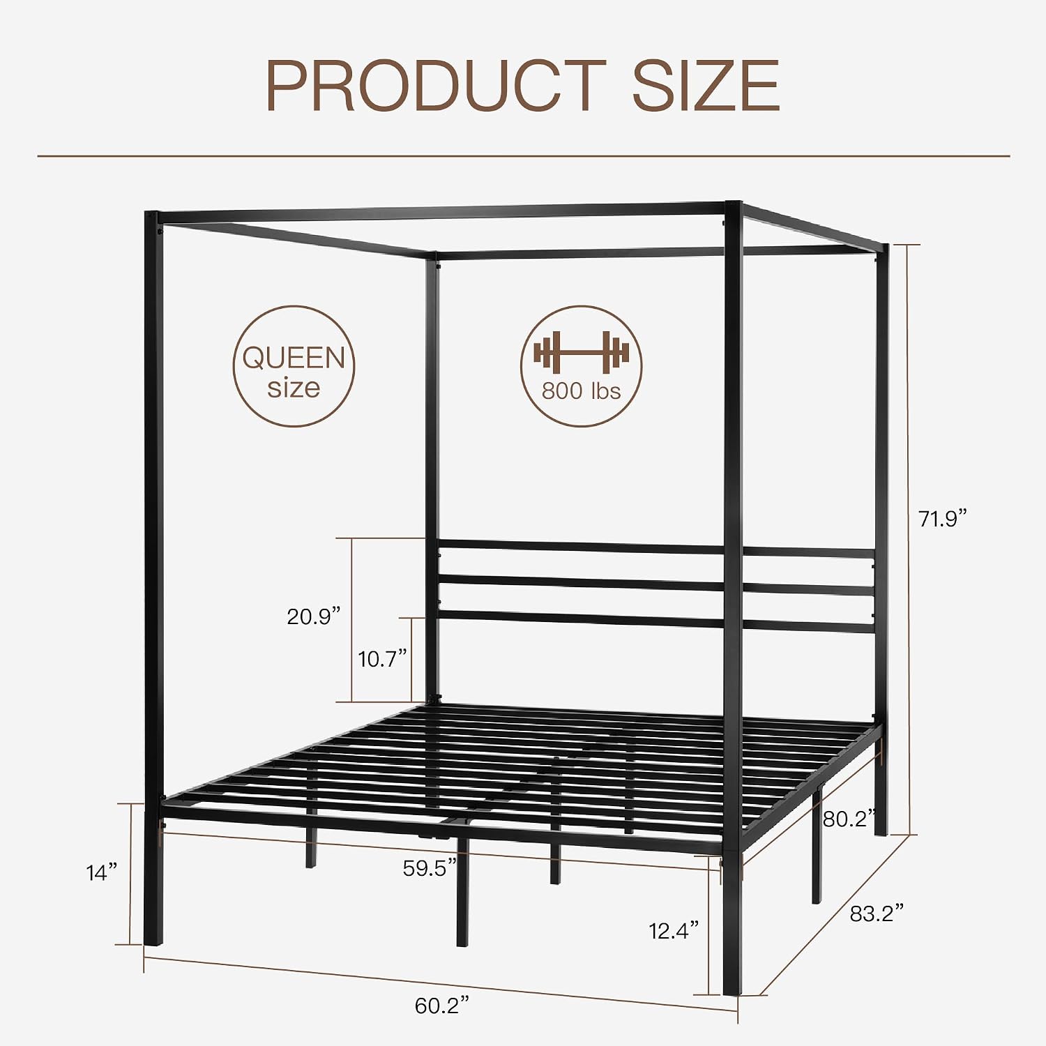 クイーンサイズメタルキャノピーベッドフレーム、頑丈なプラット - Canopy Bed Frame Metal Queen のレビューと価格