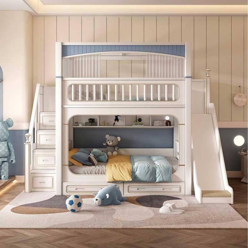 モダンハウス ホワイト 男の子 女の子 子供部屋家具セット  - Bunk Bed With Stairs And Slide のレビューと価格
