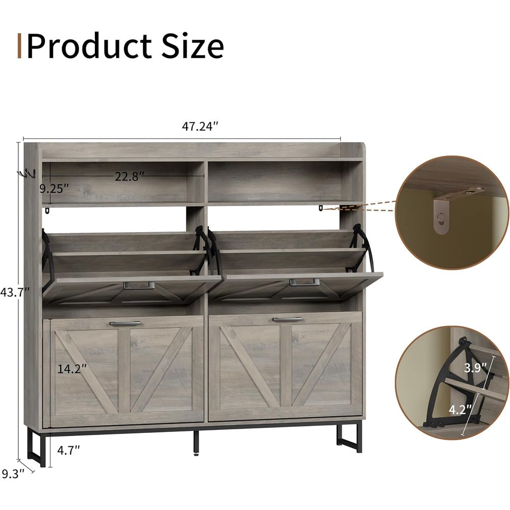 靴収納キャビネット 4リップデルス付き、玄関靴ラック、グレー - Shoe Rack Cabinet Narrow Entryway のレビューと価格