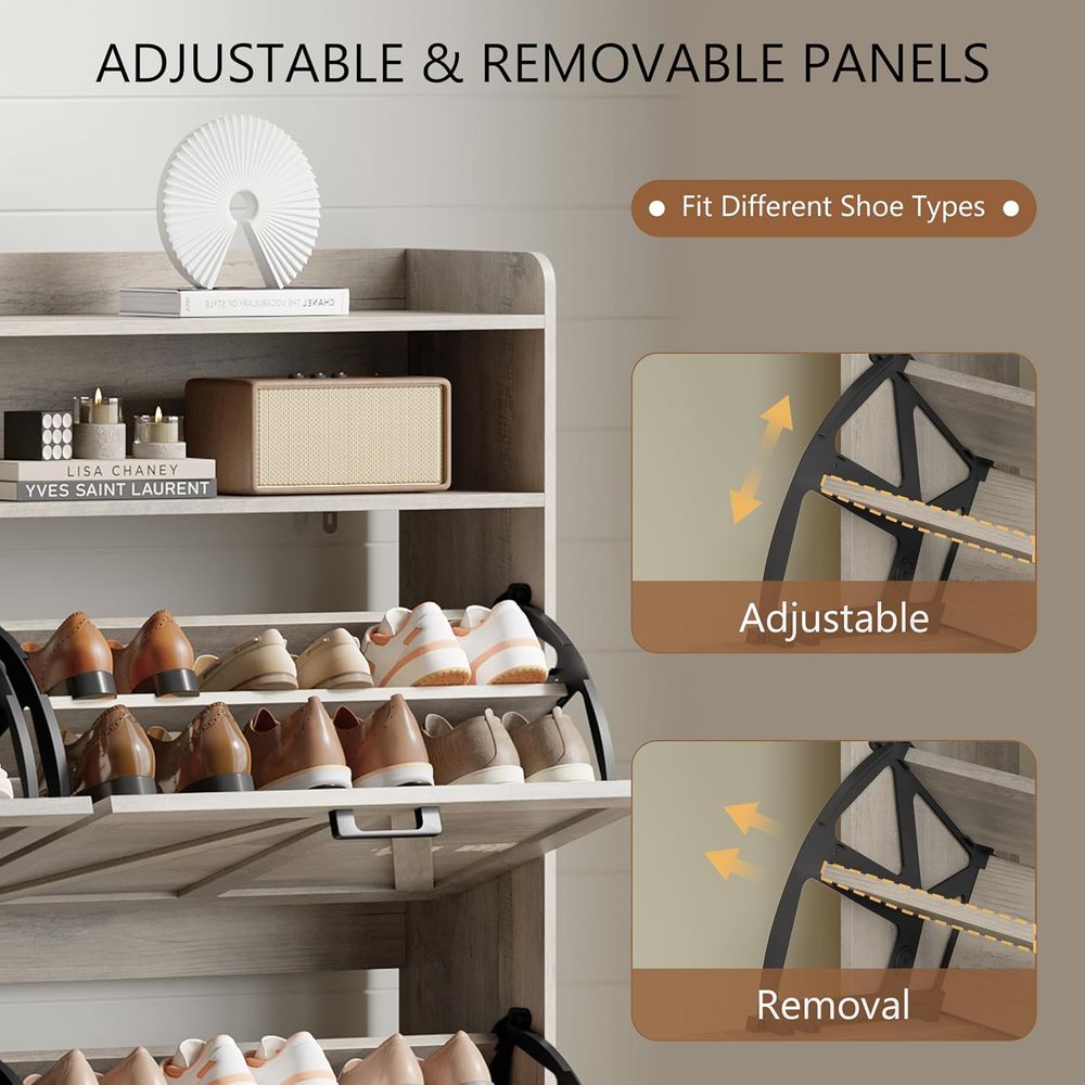 靴収納キャビネット 4リップデルス付き、玄関靴ラック、グレー - Shoe Rack Cabinet Narrow Entryway のレビューと価格