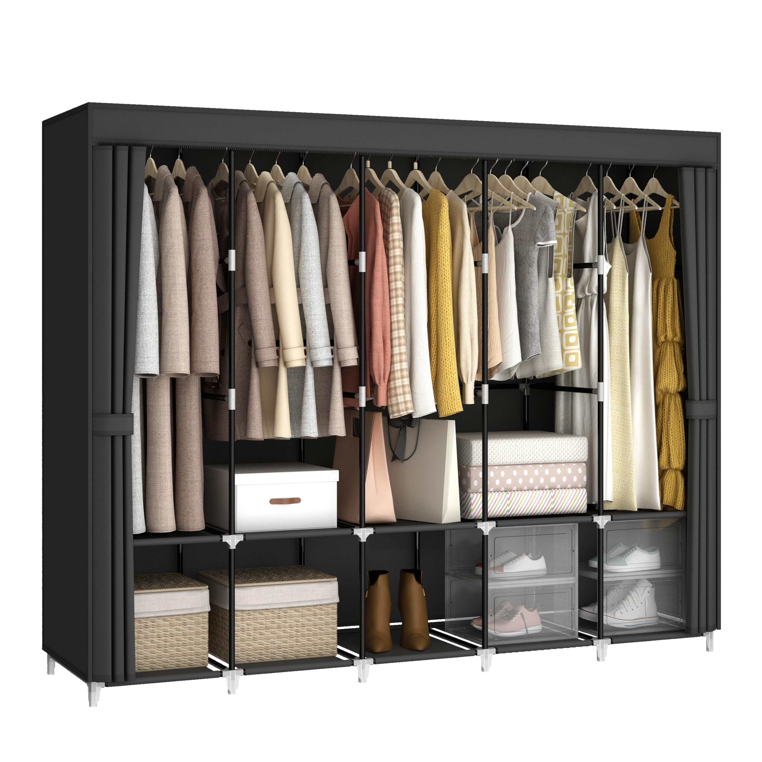 83インチの大容量ポータブルワードローブクローゼット、布製カ - Wardrobe Closet Portable Fabric Cover のレビューと価格