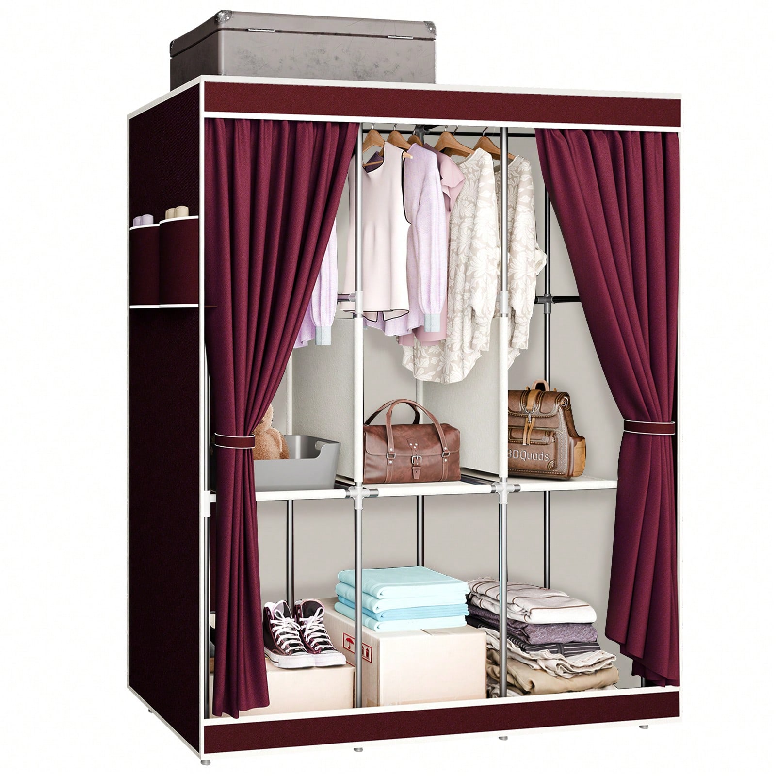 65インチのポータブルワードローブクローゼット、棚と吊り下げ - Wardrobe Closet Portable Fabric Cover のレビューと価格