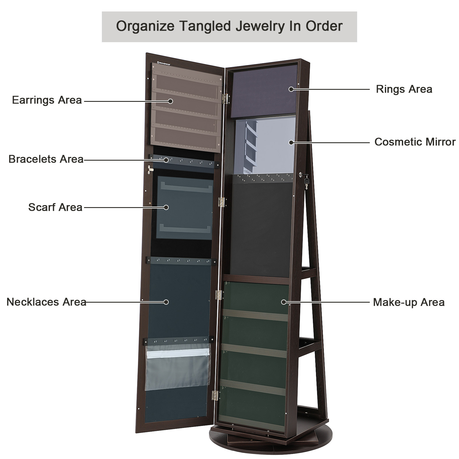 ロック付き全身鏡ジュエリーキャビネット360度回転ジュエリー - Full Length Mirror Jewelry Armoire のレビューと価格