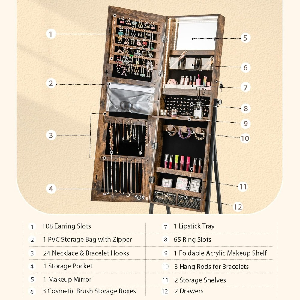 CHARMAID スタンド式ジュエリーアルモア 全身鏡付き  - Full Length Mirror Jewelry Armoire のレビューと価格