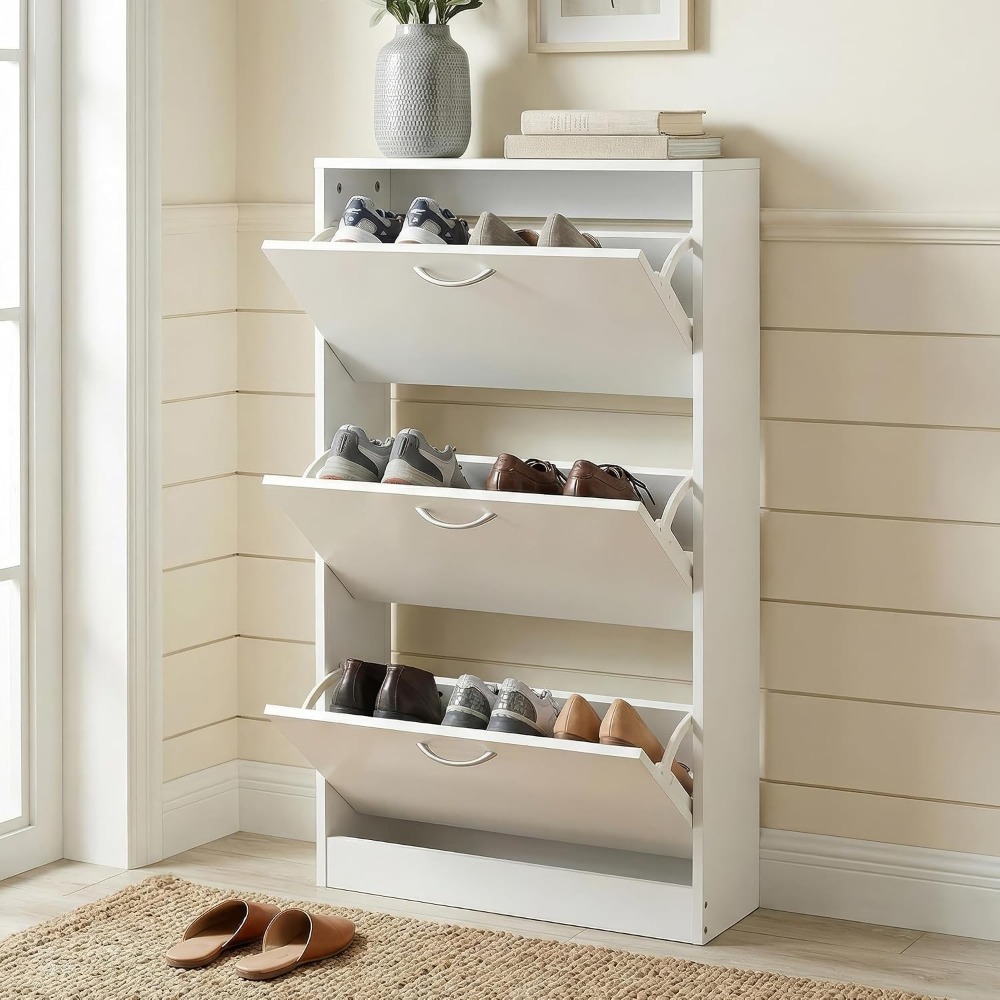 狭い玄関用シューズキャビネット、3つのフリップドア付き収納  - Shoe Rack Cabinet Narrow Entryway のレビューと価格