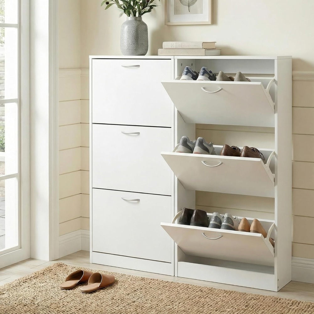 狭い玄関用シューズキャビネット、3つのフリップドア付き収納  - Shoe Rack Cabinet Narrow Entryway のレビューと価格