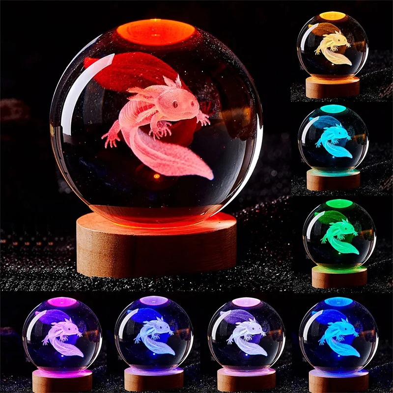 3D アホロートル レーザー彫刻クリスタル ボール色のナイト - Floating Nightstand With Led Light のレビューと価格
