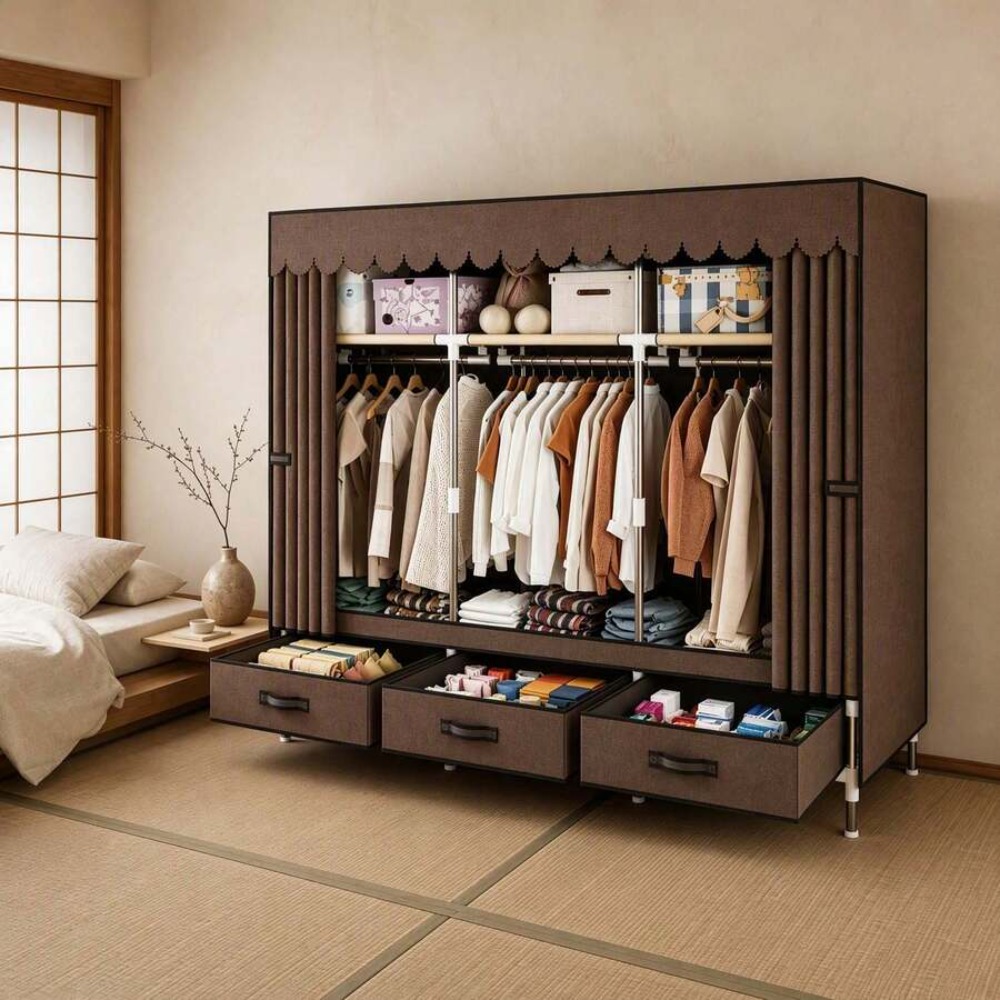 16mmスチールフレームのポータブルワードローブクローゼット - Wardrobe Closet Portable Fabric Cover のレビューと価格