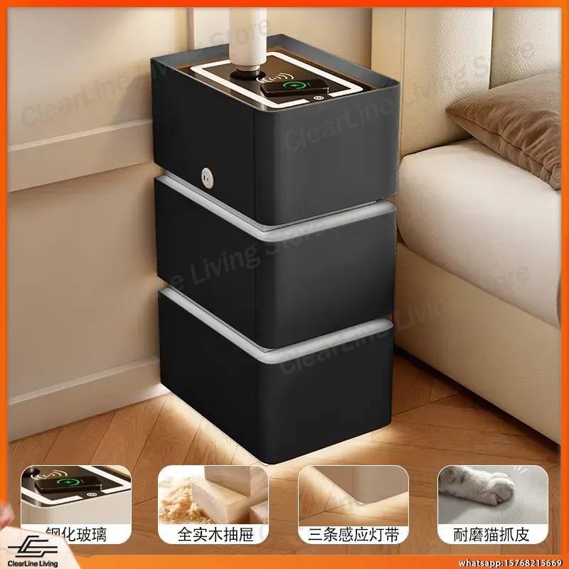 超薄型フローティングナイトスタンド3段式無垢材ベッドサイドテ - Floating Nightstand With Led Light のレビューと価格