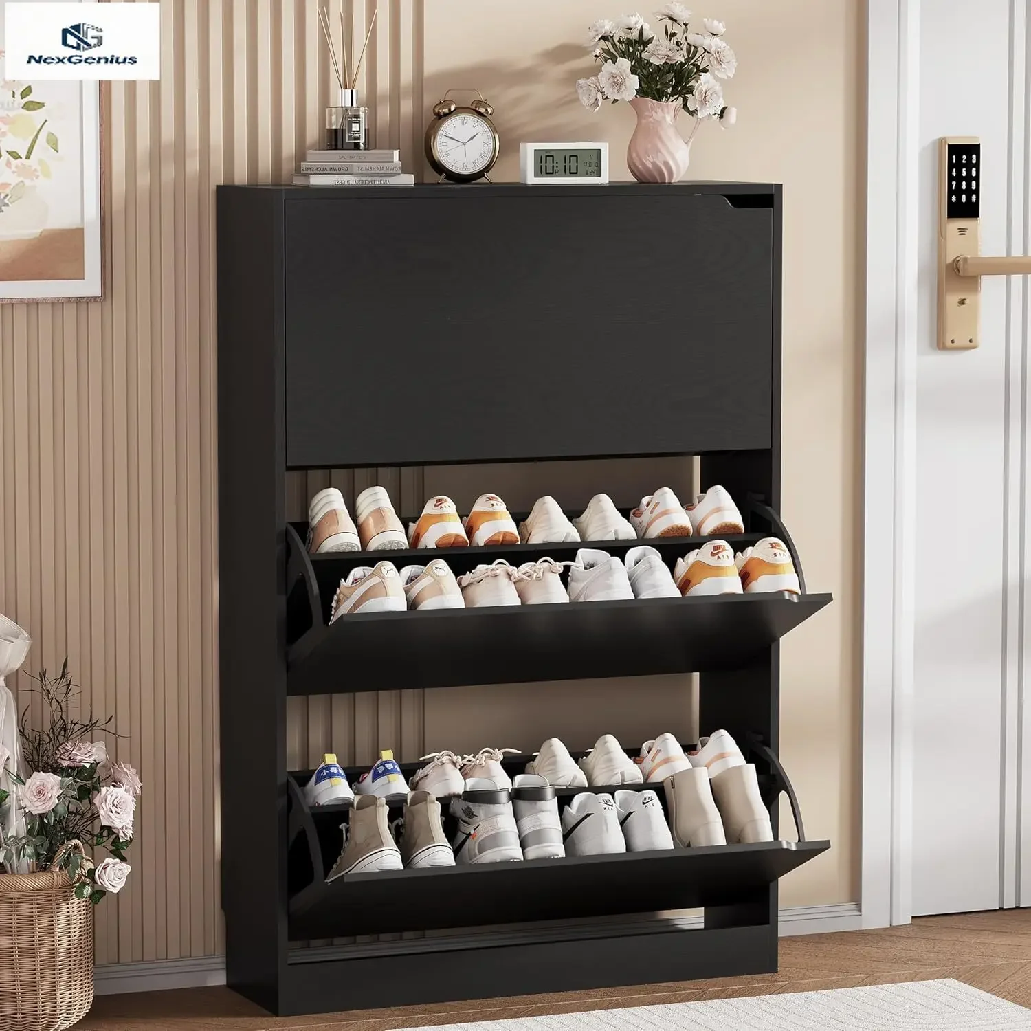 靴収納キャビネット、玄関用木製靴オーガナイザー（3つのフリッ - Shoe Rack Cabinet Narrow Entryway のレビューと価格