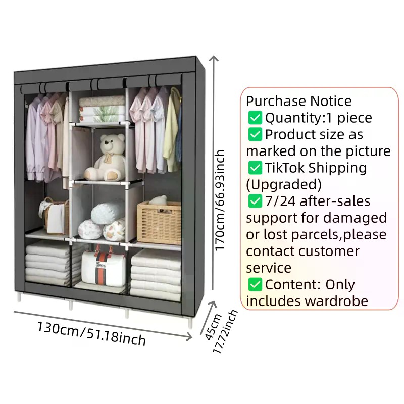 64インチのポータブルカバー付き不織布ワードローブ、多機能折 - Wardrobe Closet Portable Fabric Cover のレビューと価格