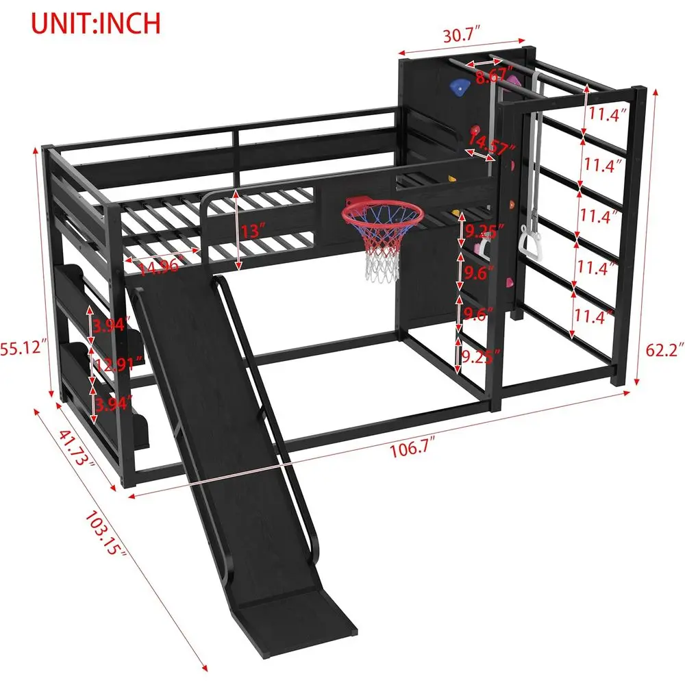 ツインメタル二段ベッド、バスケットボールフープ、階段、滑り台 - Bunk Bed With Stairs And Slide のレビューと価格