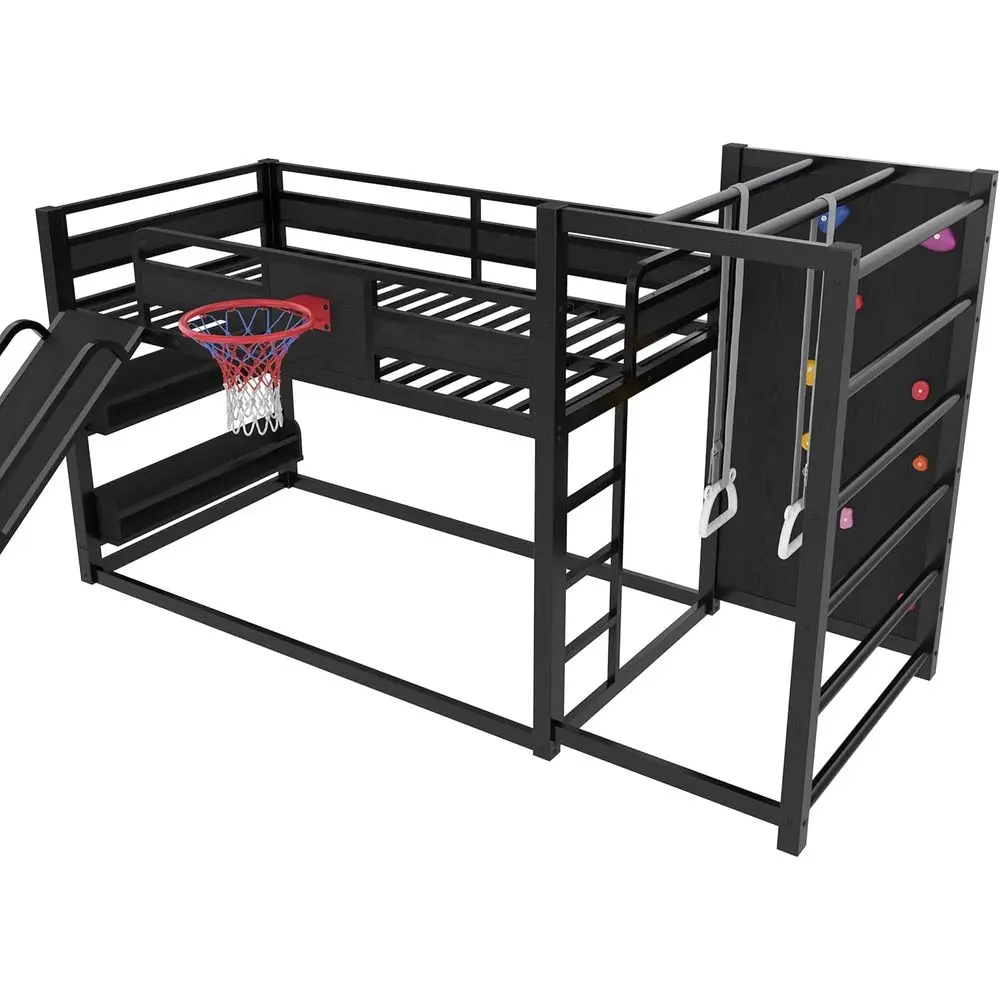 ツインメタル二段ベッド、バスケットボールフープ、階段、滑り台 - Bunk Bed With Stairs And Slide のレビューと価格