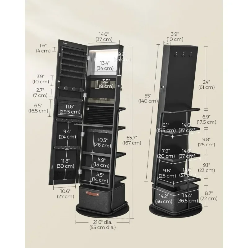 360 °   回転式ミラー付きジュエリーキャビネット（ライ - Full Length Mirror Jewelry Armoire のレビューと価格