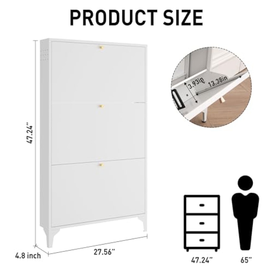 自立型シューズキャビネット（3つのフリップドア付き）玄関、廊 - Shoe Rack Cabinet Narrow Entryway のレビューと価格