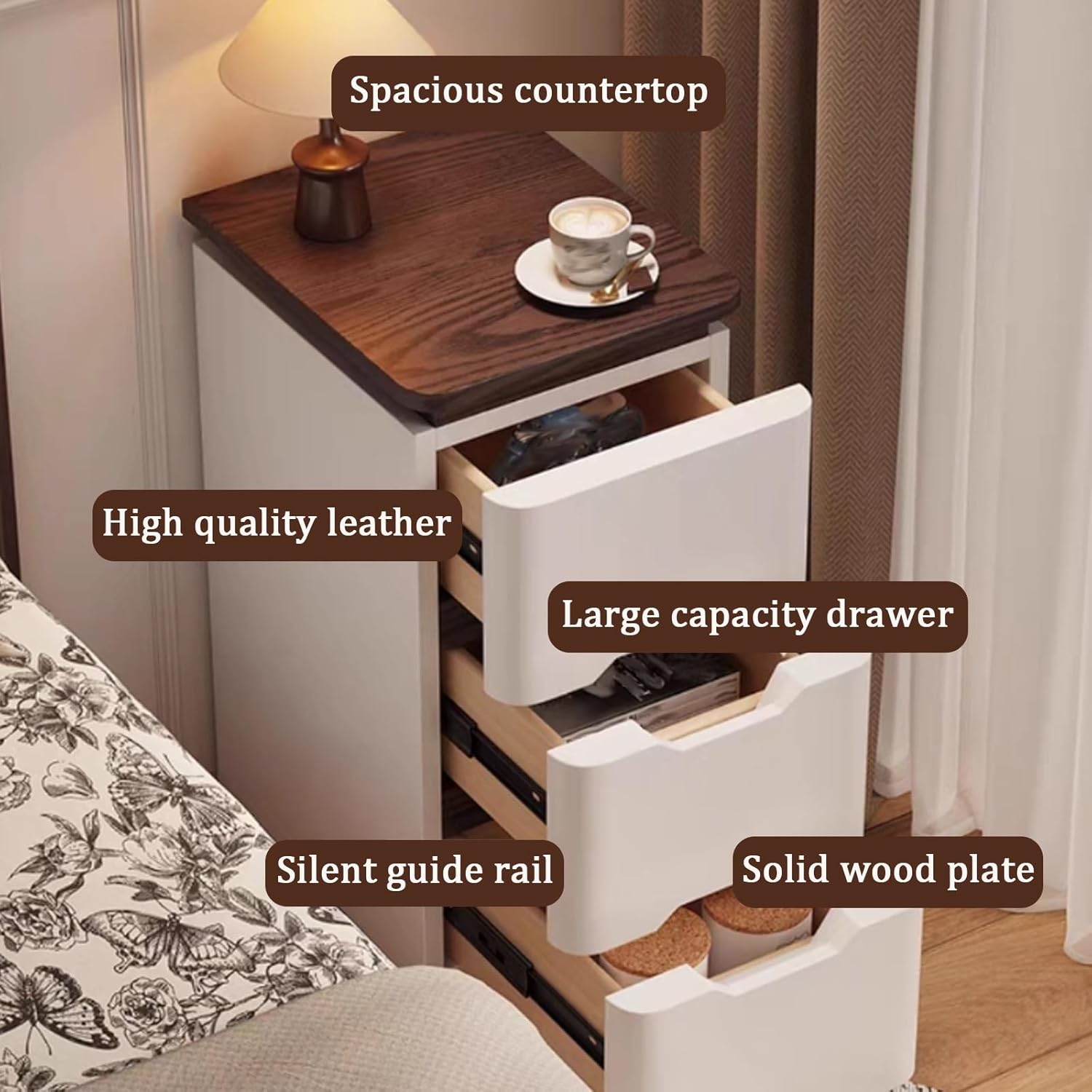 ベッドサイドテーブル 寝室、引き出しと隠しハンドル付きナイト - Solid Wood Nightstand 2 Drawers のレビューと価格